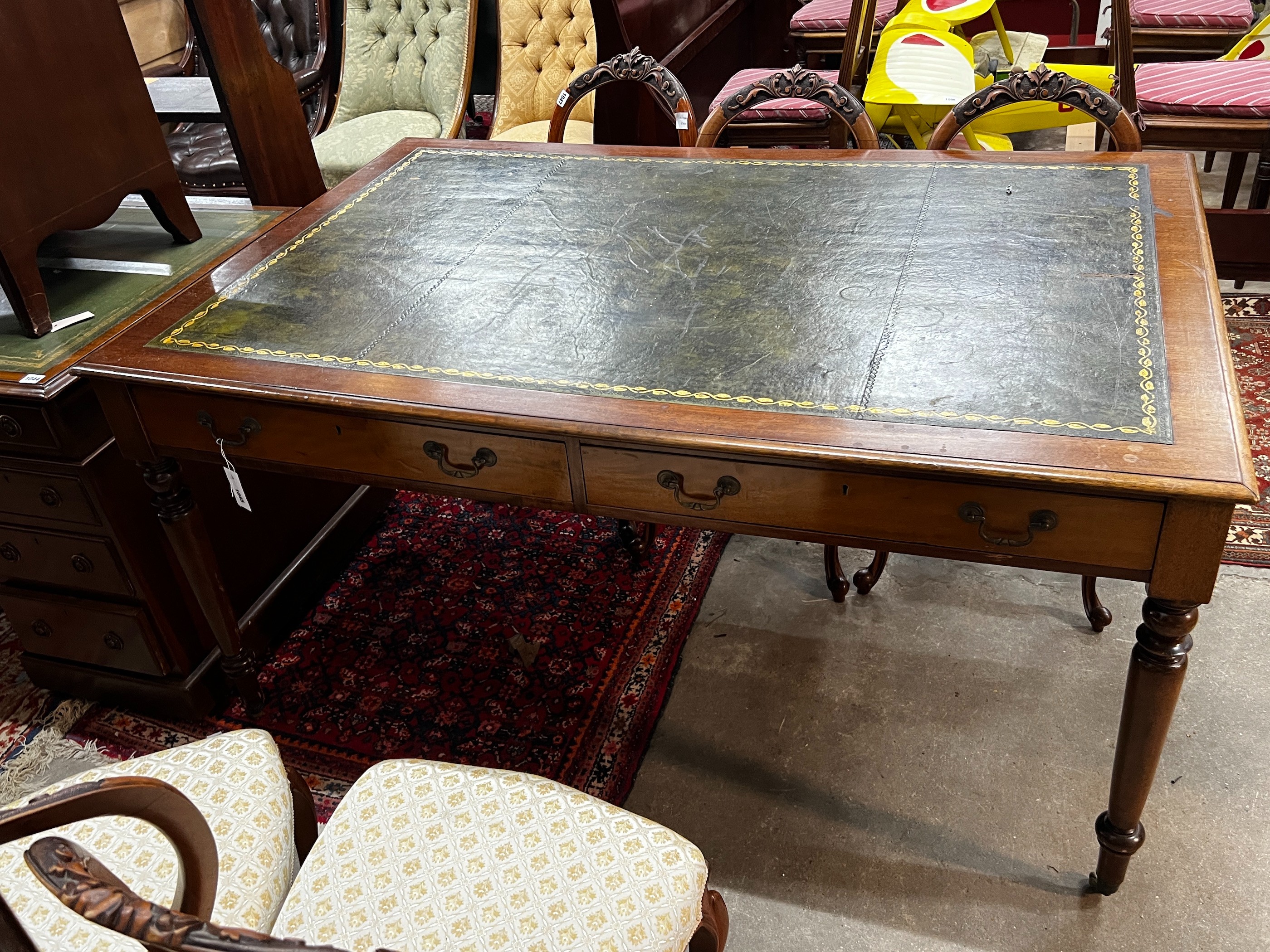 A Victorian style mahogany partner's writing table, width 154cm, depth 102cm, height 79cm